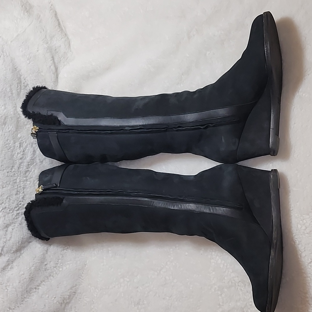 Fendi Wedge  Suede  Fur Trim Black  Knee High Boots Size 38 1/2 - Picture 12 of 16